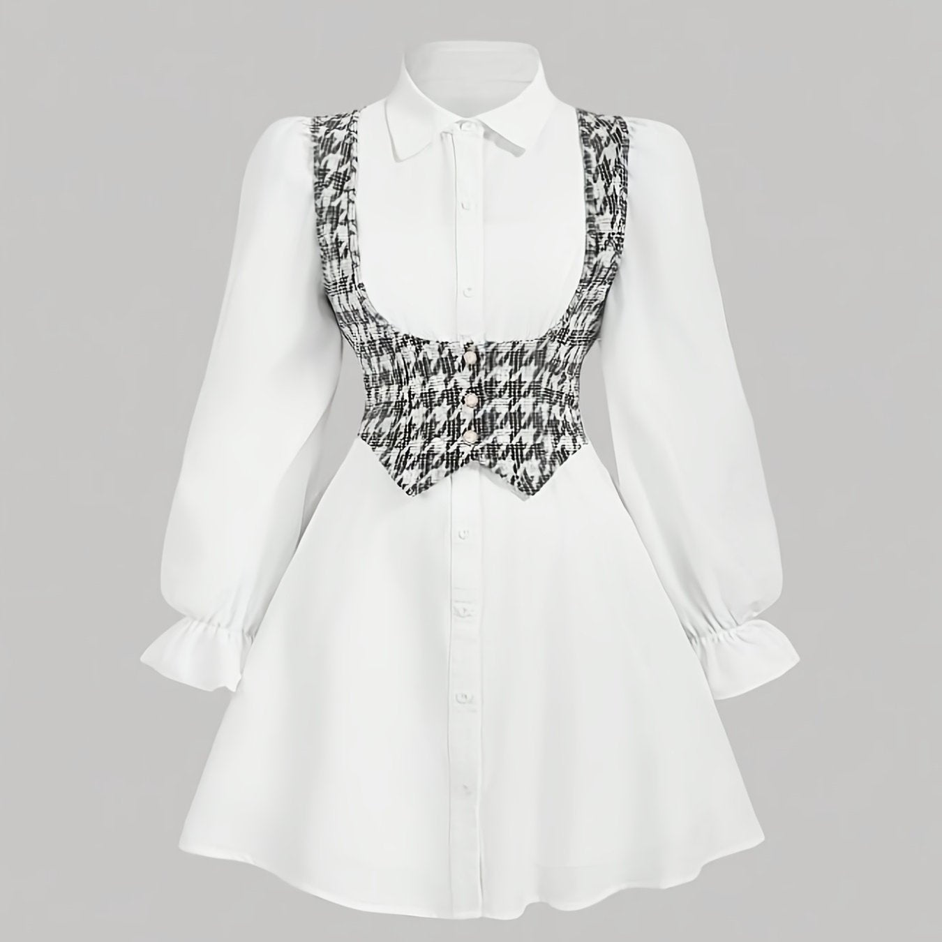Women'S New Arrival Button-Decorated Little Chic Vest Long Sleeve Shirt Two-Piece Dress, Stylish and Elegant Commuting Outing Daily Wear Party Date Tea Party Dress, Suitable for Spring, Autumn and Winter