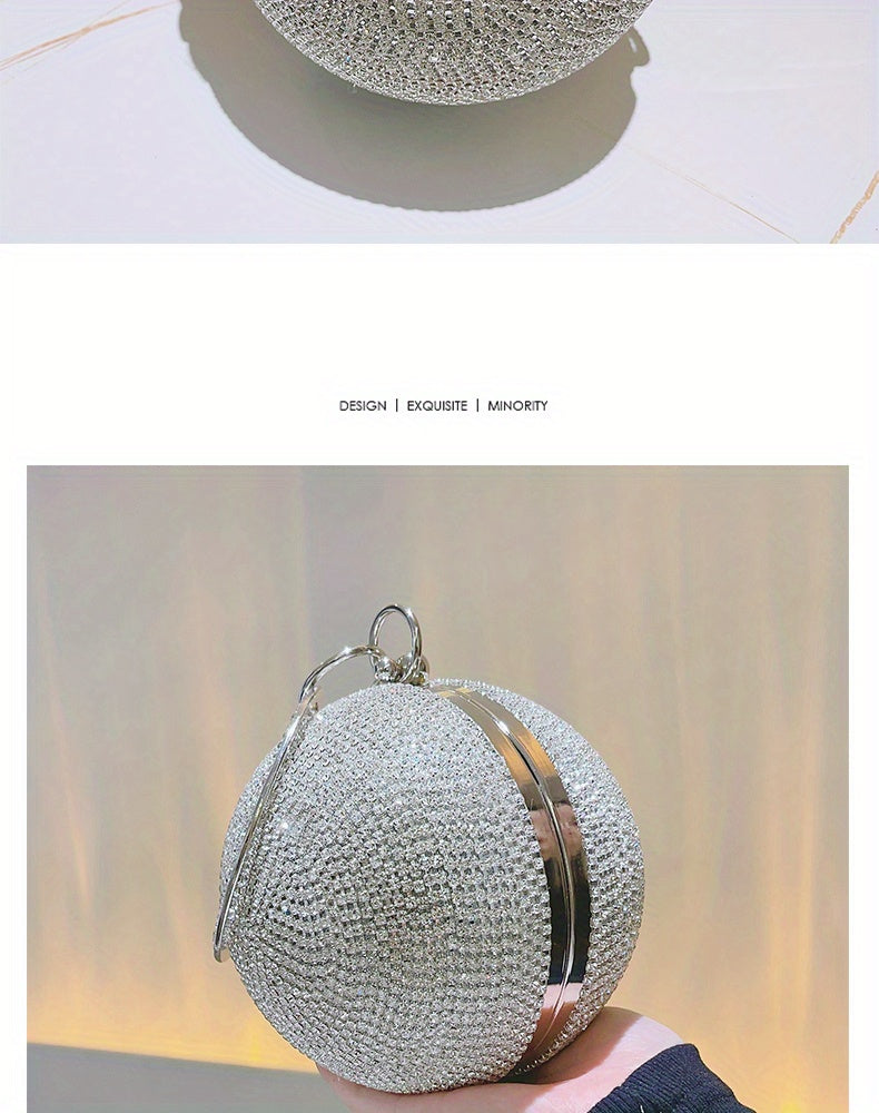 Exquisite Rhinestone Ball Shaped Clutch - Evening Bags for Women, Elegant Round Handbags with Circle Design, Perfect for Party, Prom, Wedding and Formal Occasions - Sparkling, Glamorous, and Eye-Catching Accessory