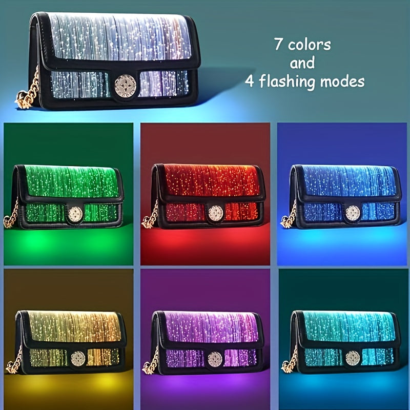 LED Bags Light Up Purse Black CrossBody Purse Evening Clutch Luminous Crossbody Bag Glow Handbags Shoulder Bag That Transforms Into 7 Colors Party Purse