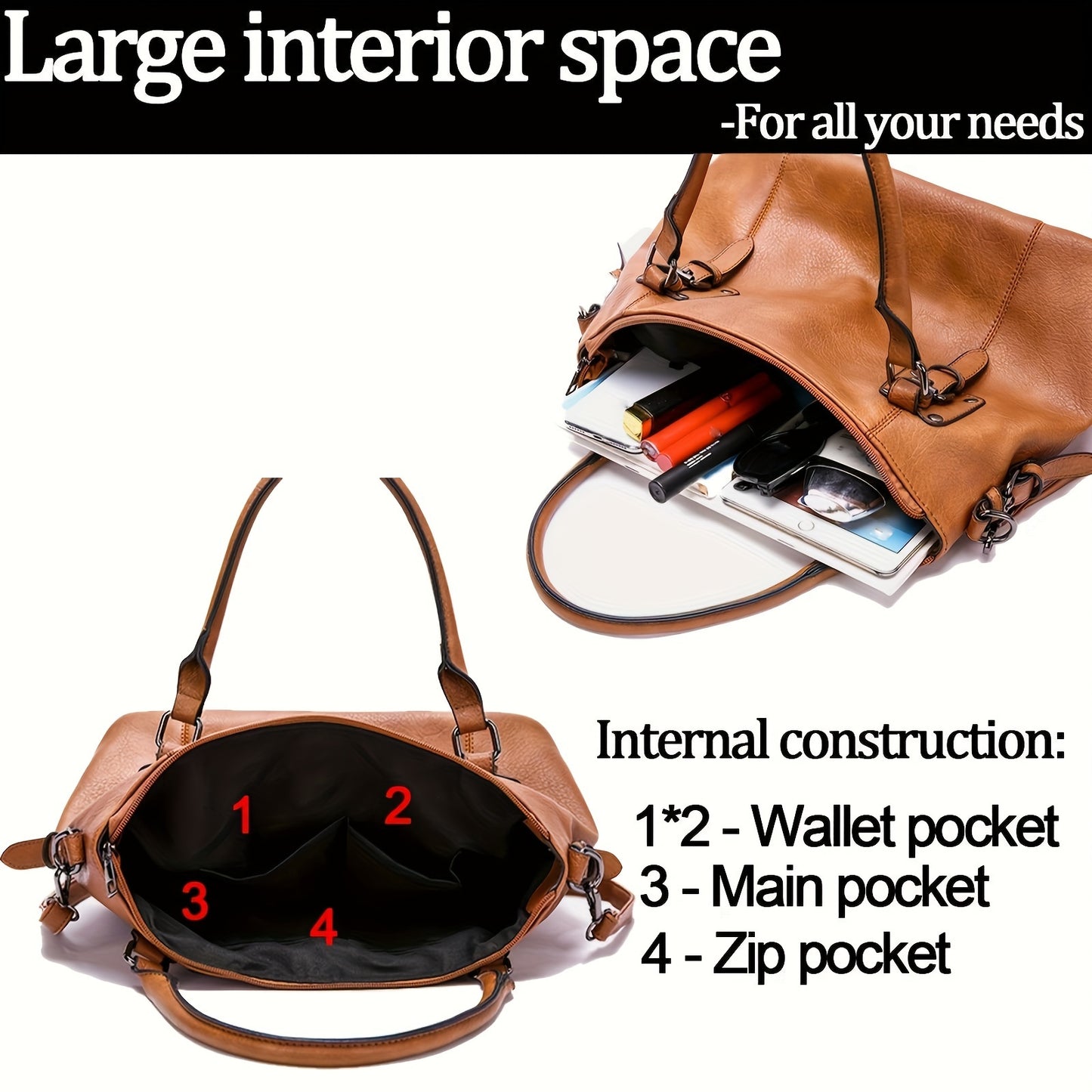 Women Handbags Tote Bag Soft Retro Designer Large Capacity Multi-pocket Casual Ladies       Mother's Day Gift Adjustable Shoulder Strap Purse