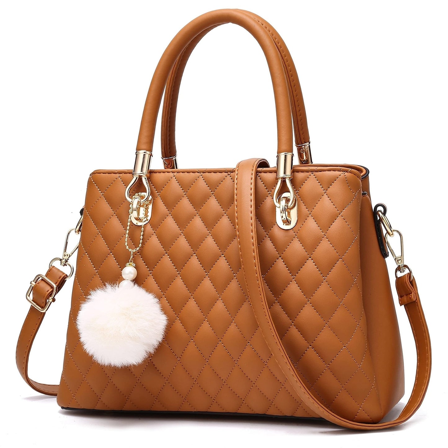 I IHAYNER Womens Leather Handbags Purses Top-handle Totes Satchel Shoulder Bag for Ladies with Pompon