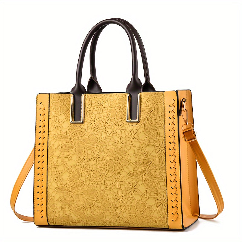 2024 Stylish Multi-Pocket Premium Embossed PU Leather Tote Handbag - Women Handbags & Wallets with 2-Way Carry, Fashionable Shopping and Business Bag for Ladies, Ideal for Work and Daily Use