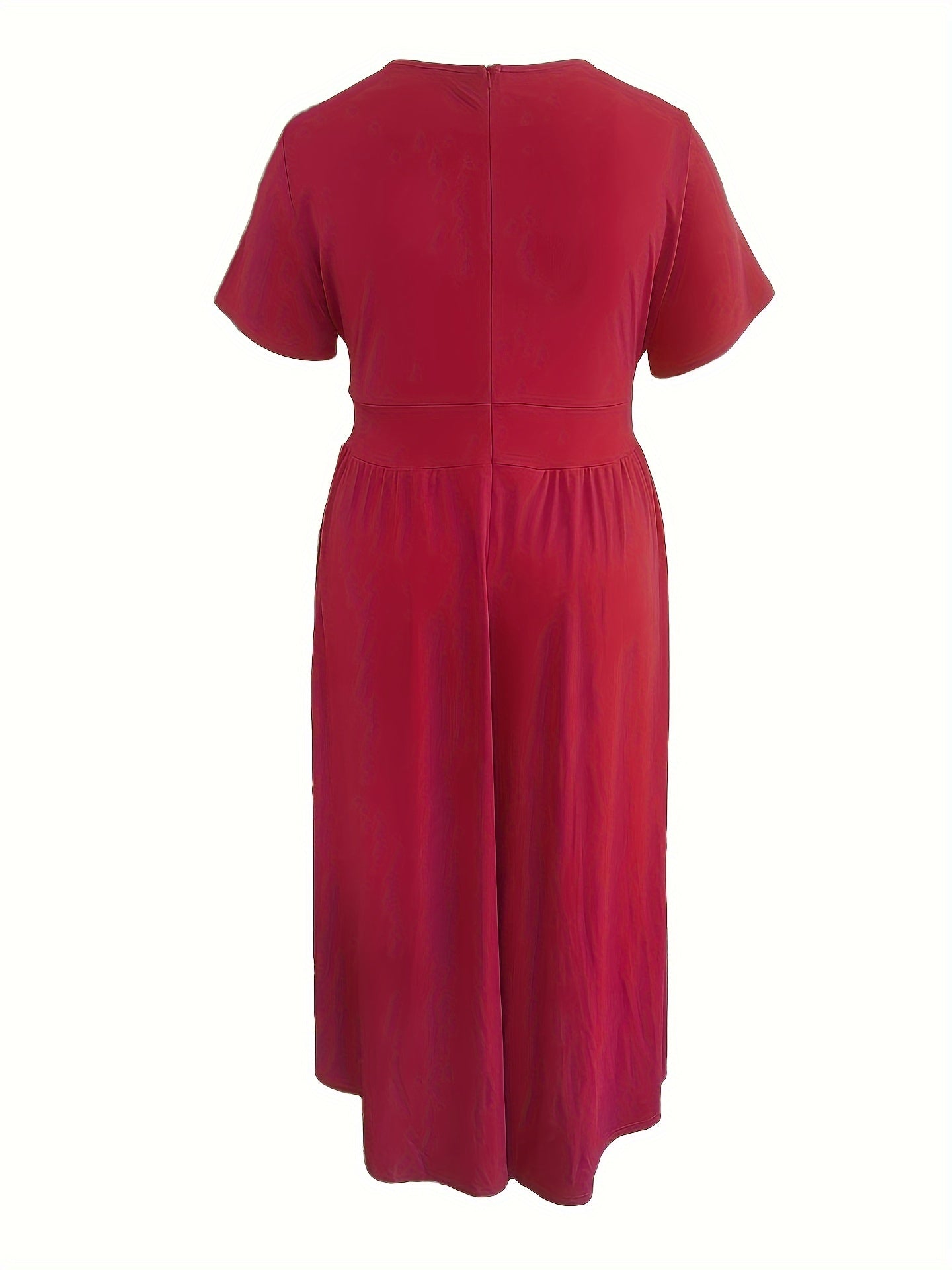 Plus Size Solid Short Sleeve Maxi Dress, Women's Plus Medium Stretch Elegant Long Dress