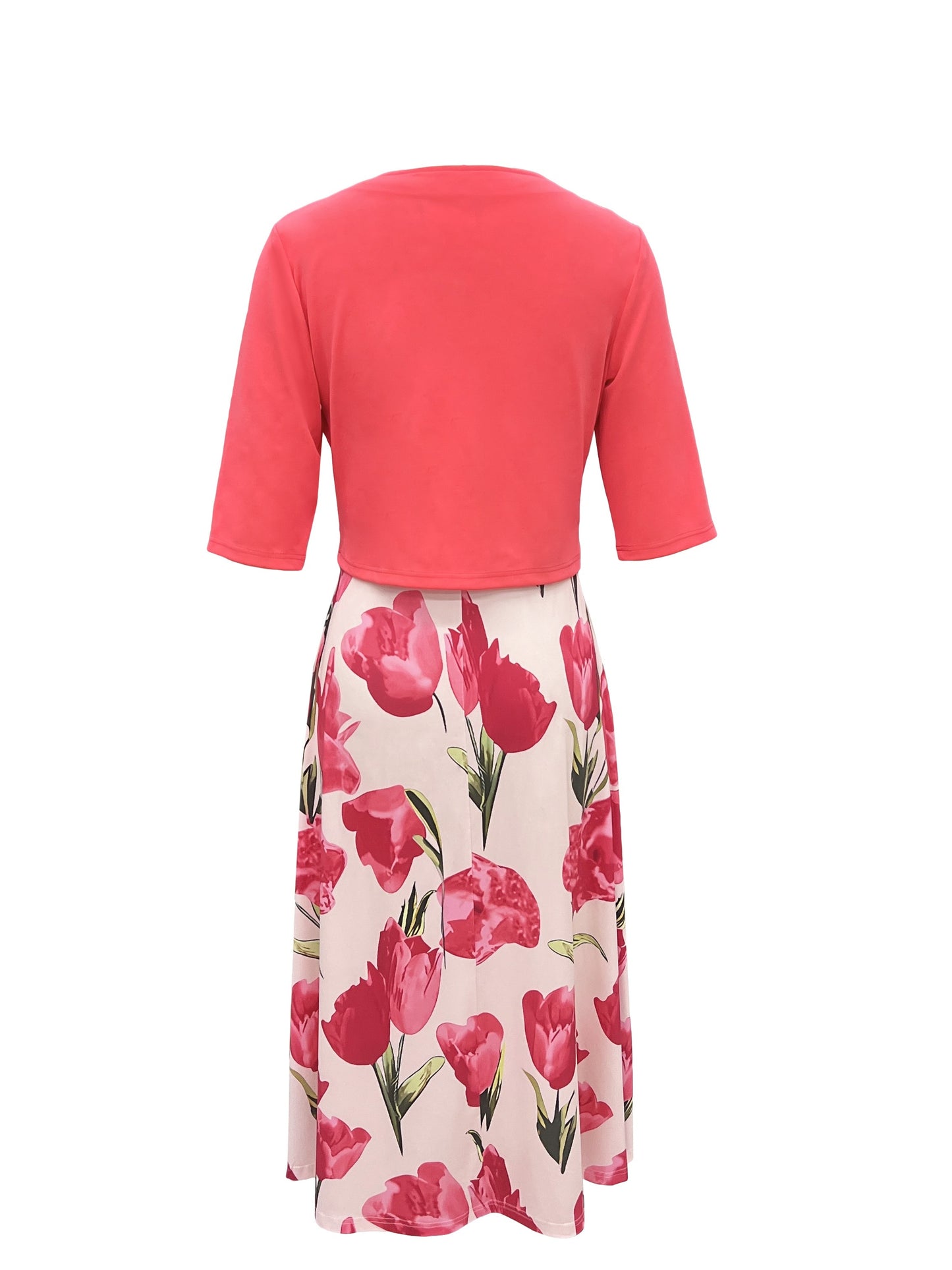 Plus Size Floral Print Two-piece Dress Set, V Neck Sleeveless Dress & Half Sleeve Open Front Top Outfits, Women's Plus Size Clothing