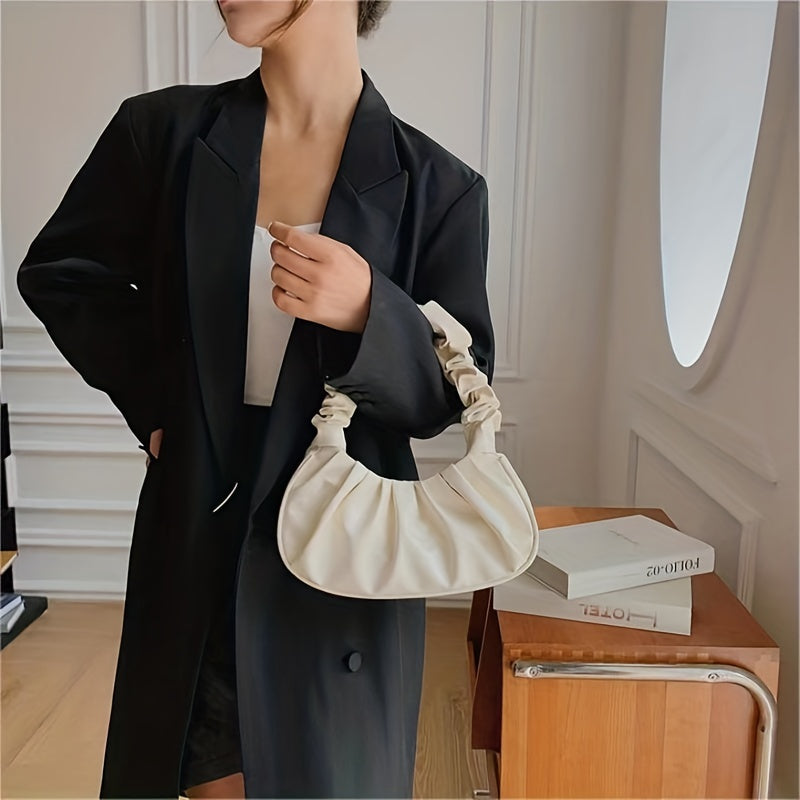 Cloud Ruched Hobo Bag, Trendy Handbags For Women, Solid Color Underarm Purses