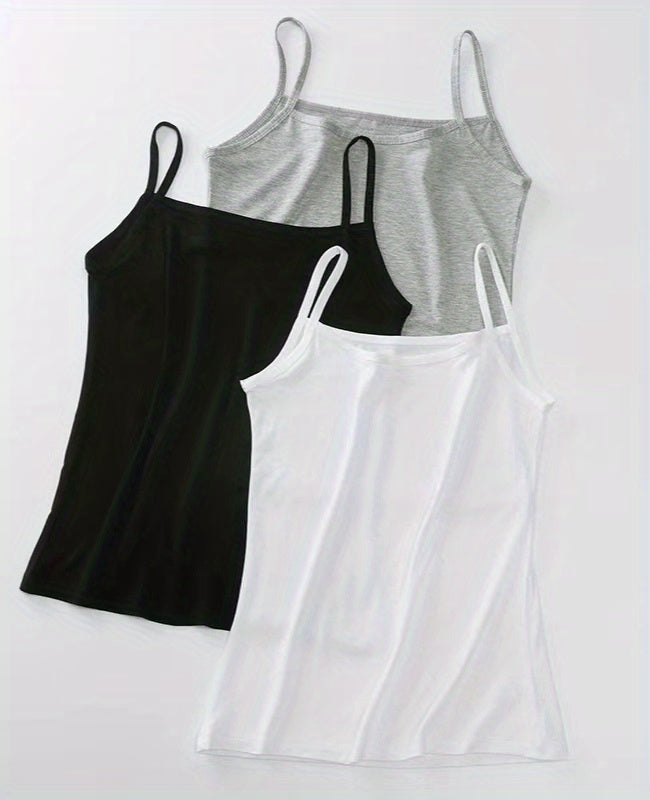3 Sets Solid Cami Tops, Casual Comfy All-match Top, Women's Lingerie & Underwear
