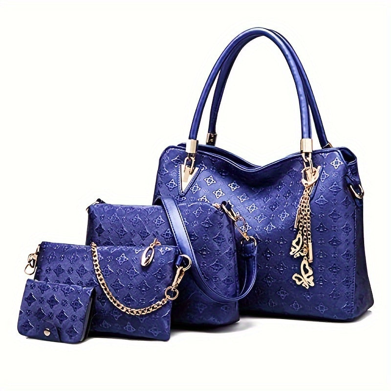 4-Piece Set of Stylish Faux Leather Purses and Handbags - Zipper Closure, Polyester Lining, Animal Print Pattern, Tote, Satchel, and Shoulder Bags for Women