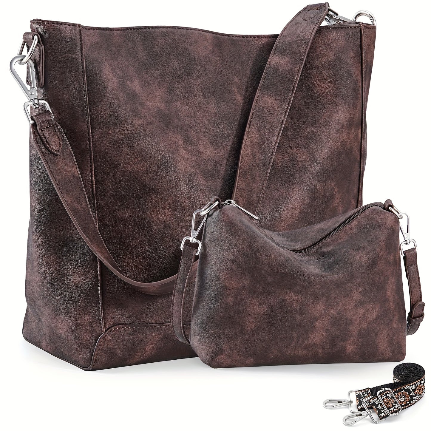 Women's Hobo Handbags Small Crossbody Bags Vegan Leather Shoulder Bucket Bags Purses For Women With Adjustable Guitar Strap