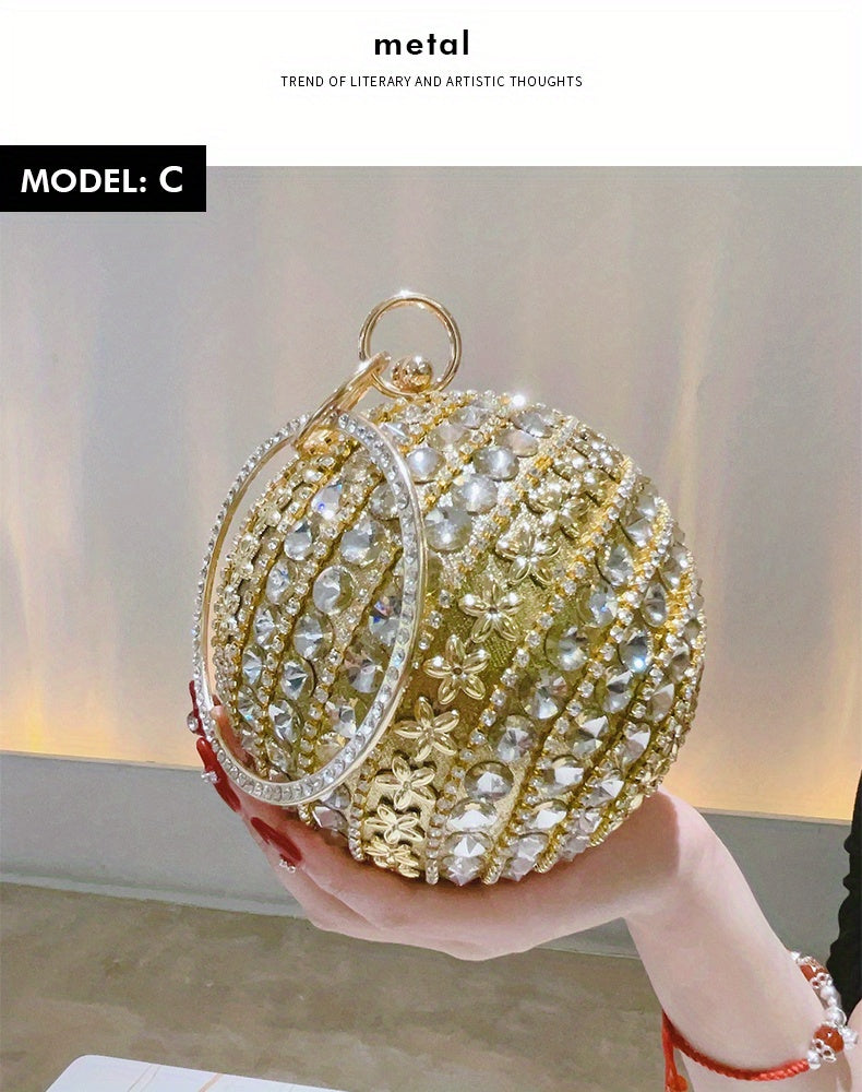 Exquisite Rhinestone Ball Shaped Clutch - Evening Bags for Women, Elegant Round Handbags with Circle Design, Perfect for Party, Prom, Wedding and Formal Occasions - Sparkling, Glamorous, and Eye-Catching Accessory