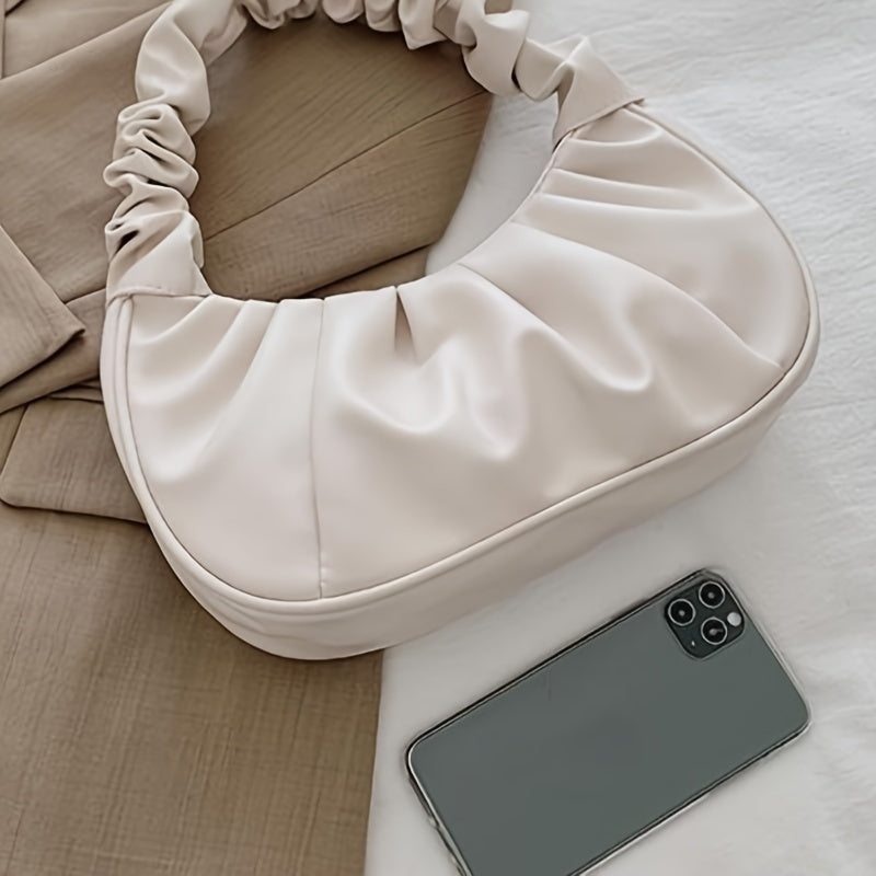 Cloud Ruched Hobo Bag, Trendy Handbags For Women, Solid Color Underarm Purses