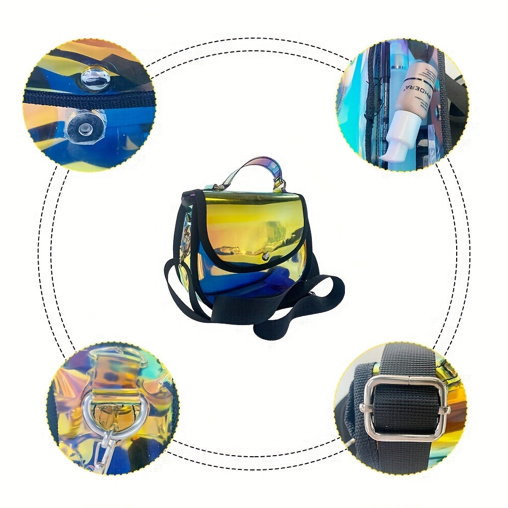 Holographic Clear Tote Bag Waterproof PVC Handbags for Work, Shopping, Beach, Stadium, Travel, Swim Venue or Concert