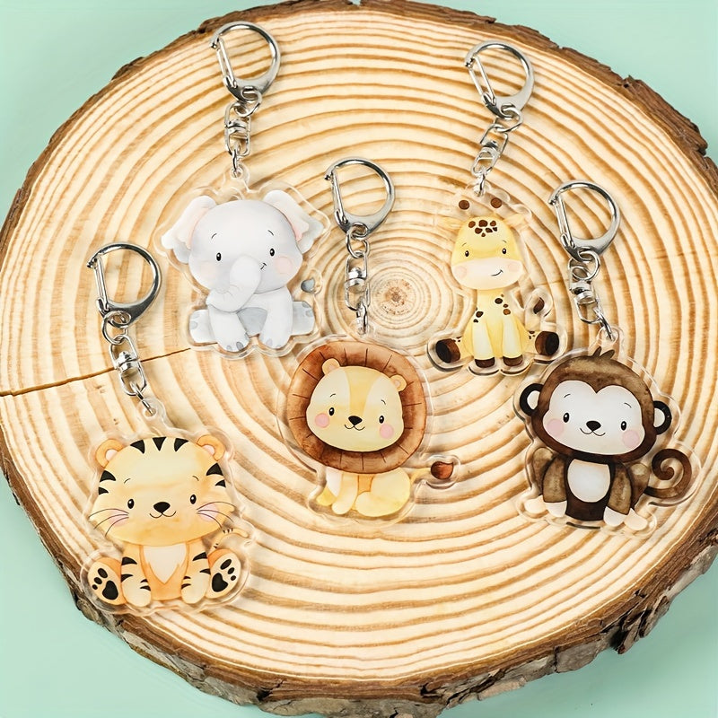 Animal Keychain Set - 5Pcs Cartoon Acrylic Key Rings, Cute Animal Charms for Handbags, Backpacks, Wedding, Birthday Favors - Plastic Keychain Accessories with Various Animal Designs for General Use