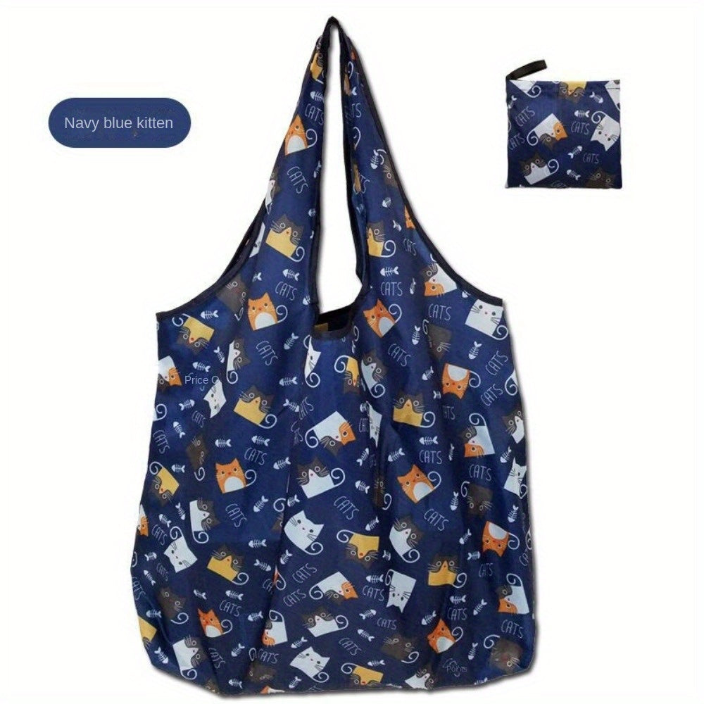 2-Pack Reusable Grocery Tote Bags With Cute Cat Design, Foldable & Washable Large Capacity Shopping Bags With Handles, Lightweight Storage Handbags