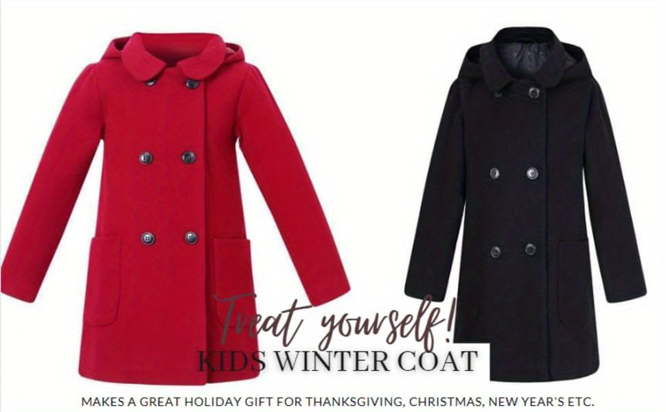 Richie House Girls' Stylish Wool Double Breasted Trench Coat - Winter Jacket for Girls Size 1-10 Years - Rh2517 - Classic Design, Warm, and Water-Resistant