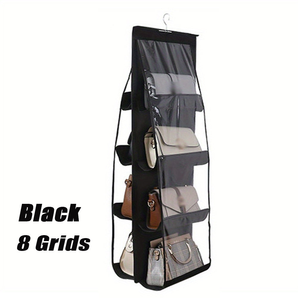 1pc LDQ Multi-Layer Handbag Organizer with 8 Pockets - Foldable Oxford Cloth Hanging Storage Rack, Space-Saving Closet Organizer for Handbags, Purses & Accessories, Durable Black & Gray Design, Perfect for Christmas, Hallowee