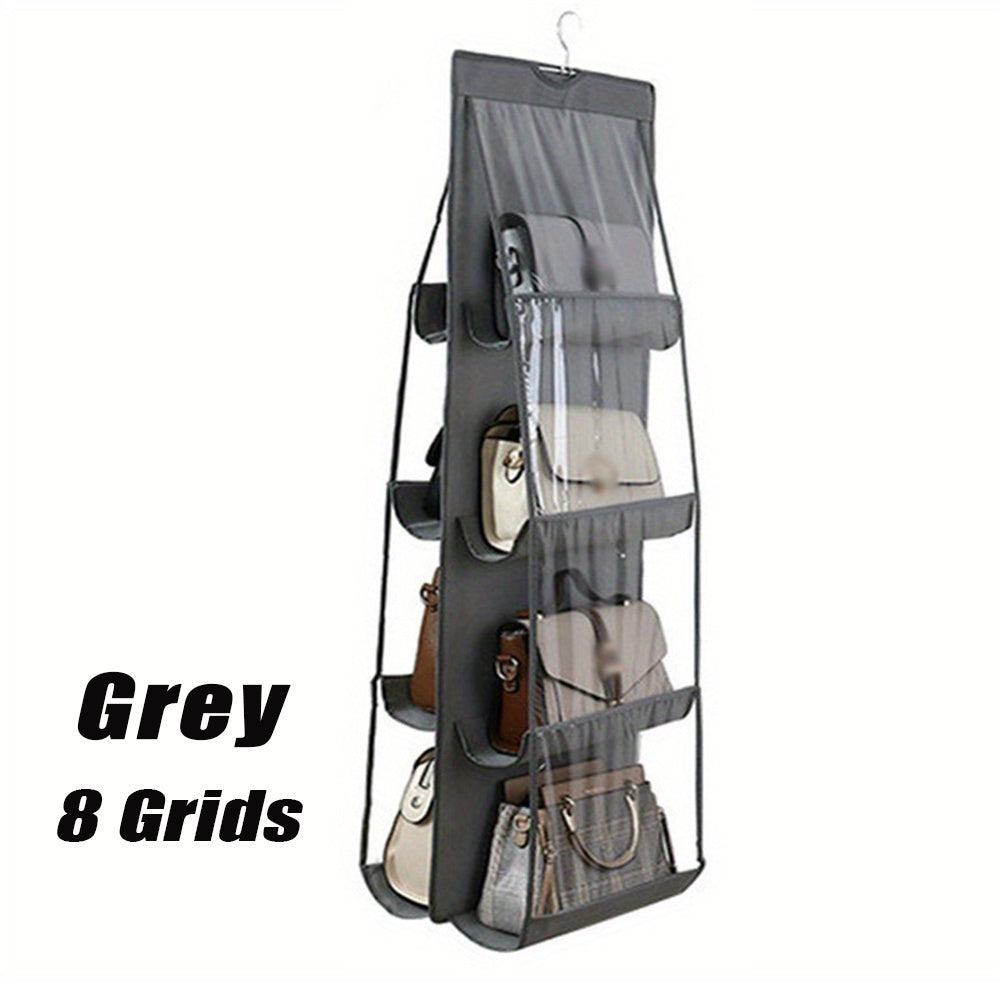 1pc LDQ Multi-Layer Handbag Organizer with 8 Pockets - Foldable Oxford Cloth Hanging Storage Rack, Space-Saving Closet Organizer for Handbags, Purses & Accessories, Durable Black & Gray Design, Perfect for Christmas, Hallowee