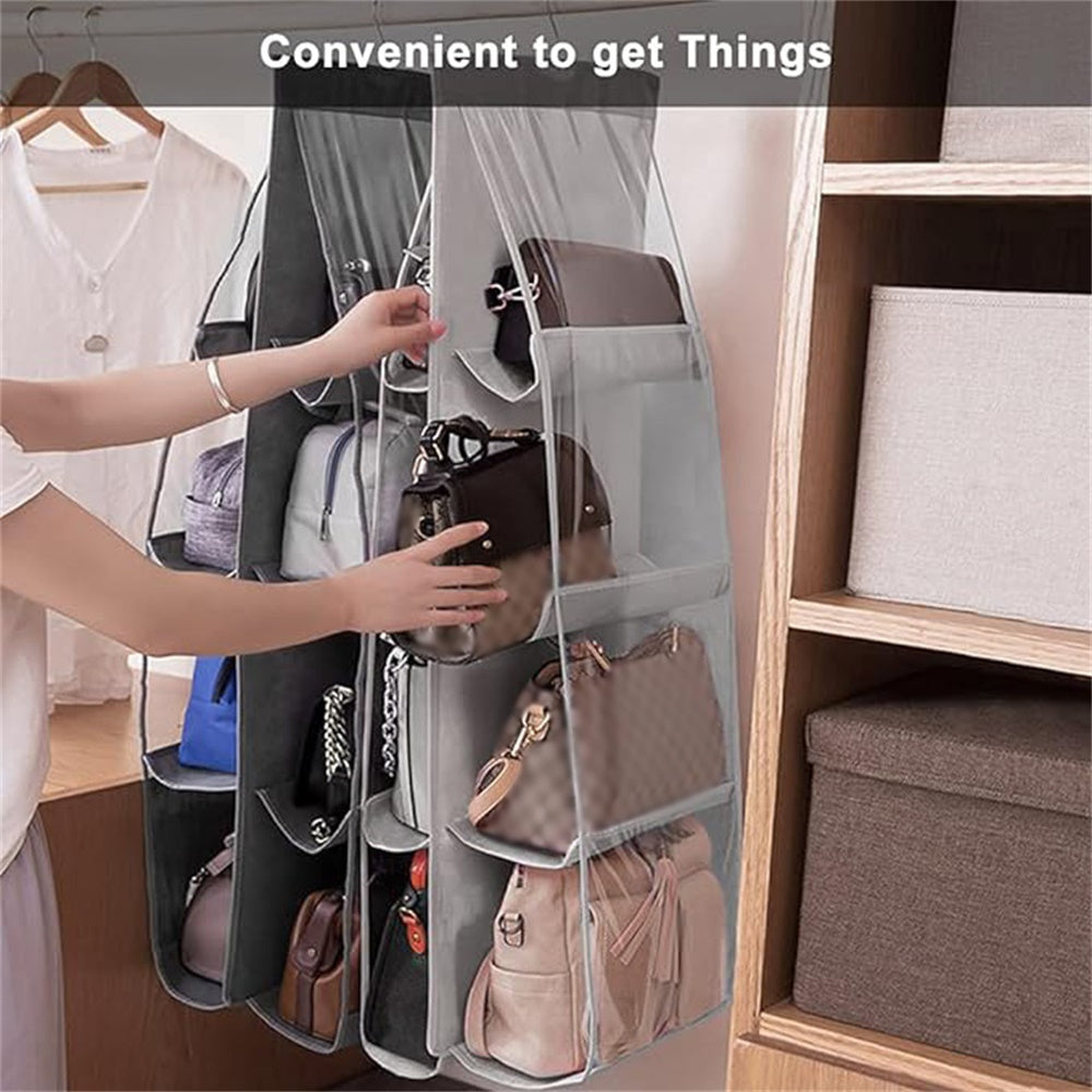 1pc LDQ Multi-Layer Handbag Organizer with 8 Pockets - Foldable Oxford Cloth Hanging Storage Rack, Space-Saving Closet Organizer for Handbags, Purses & Accessories, Durable Black & Gray Design, Perfect for Christmas, Hallowee