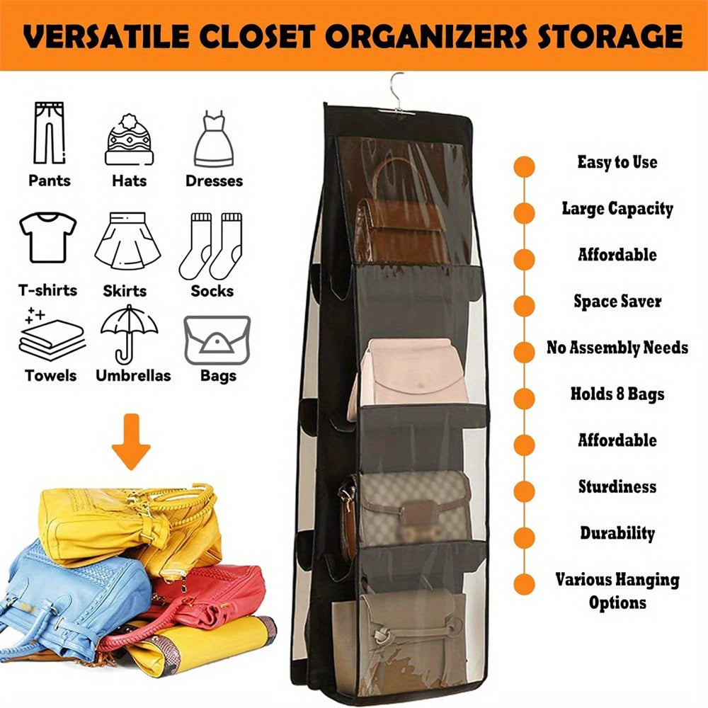 1pc LDQ Multi-Layer Handbag Organizer with 8 Pockets - Foldable Oxford Cloth Hanging Storage Rack, Space-Saving Closet Organizer for Handbags, Purses & Accessories, Durable Black & Gray Design, Perfect for Christmas, Hallowee