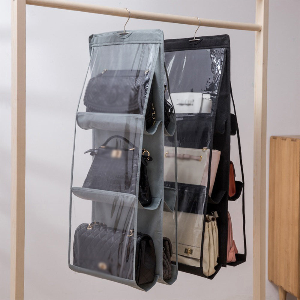 1pc LDQ Multi-Layer Handbag Organizer with 8 Pockets - Foldable Oxford Cloth Hanging Storage Rack, Space-Saving Closet Organizer for Handbags, Purses & Accessories, Durable Black & Gray Design, Perfect for Christmas, Hallowee