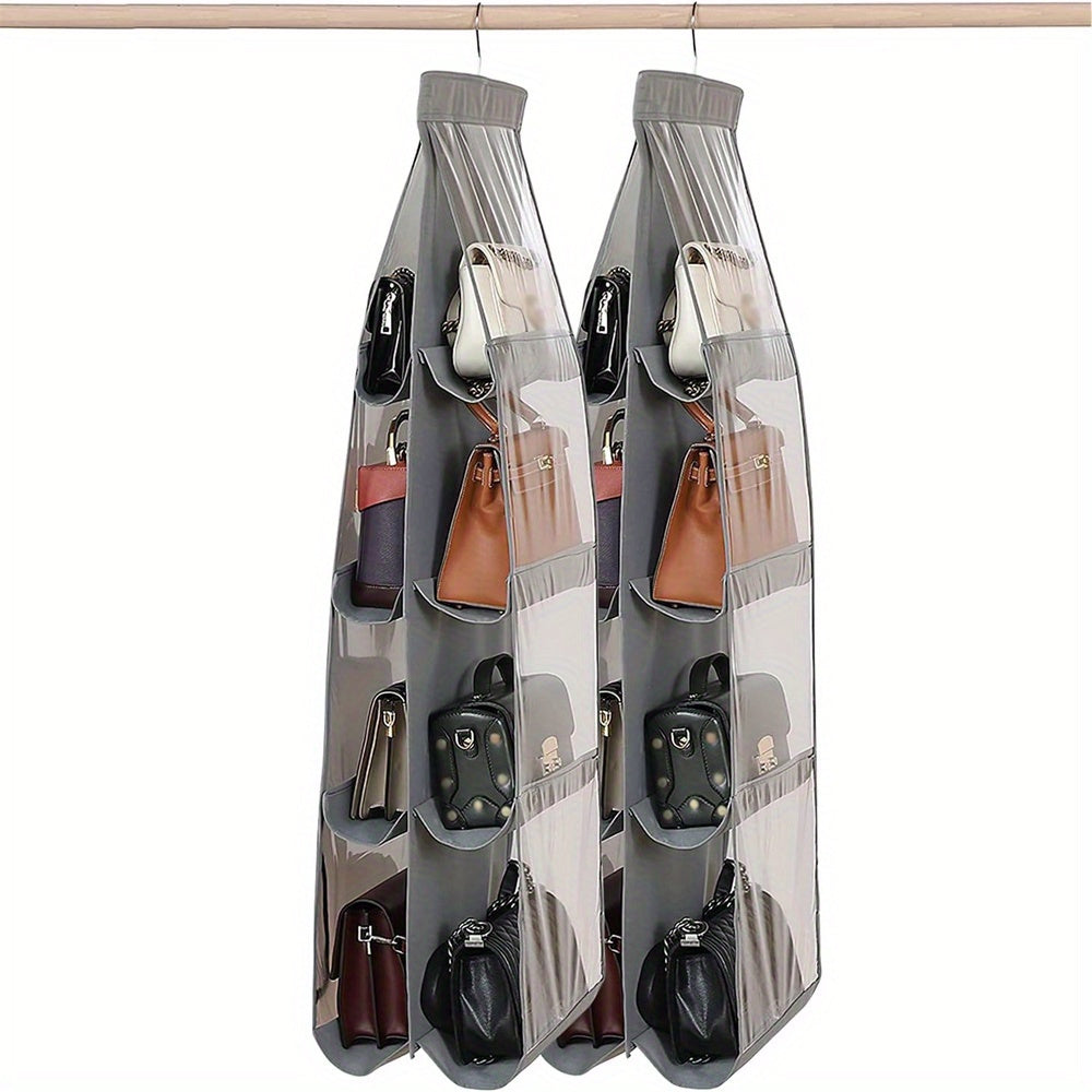 1pc LDQ Multi-Layer Handbag Organizer with 8 Pockets - Foldable Oxford Cloth Hanging Storage Rack, Space-Saving Closet Organizer for Handbags, Purses & Accessories, Durable Black & Gray Design, Perfect for Christmas, Hallowee