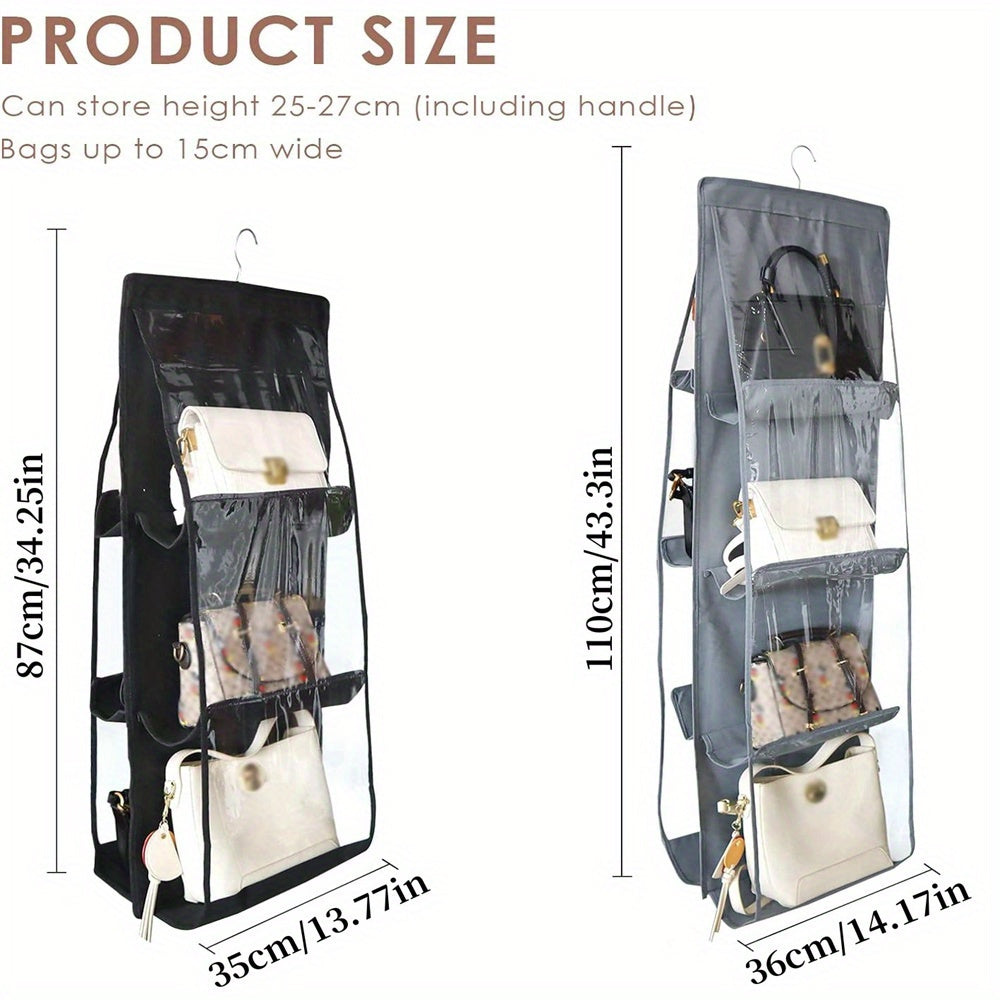 1pc LDQ Multi-Layer Handbag Organizer with 8 Pockets - Foldable Oxford Cloth Hanging Storage Rack, Space-Saving Closet Organizer for Handbags, Purses & Accessories, Durable Black & Gray Design, Perfect for Christmas, Hallowee