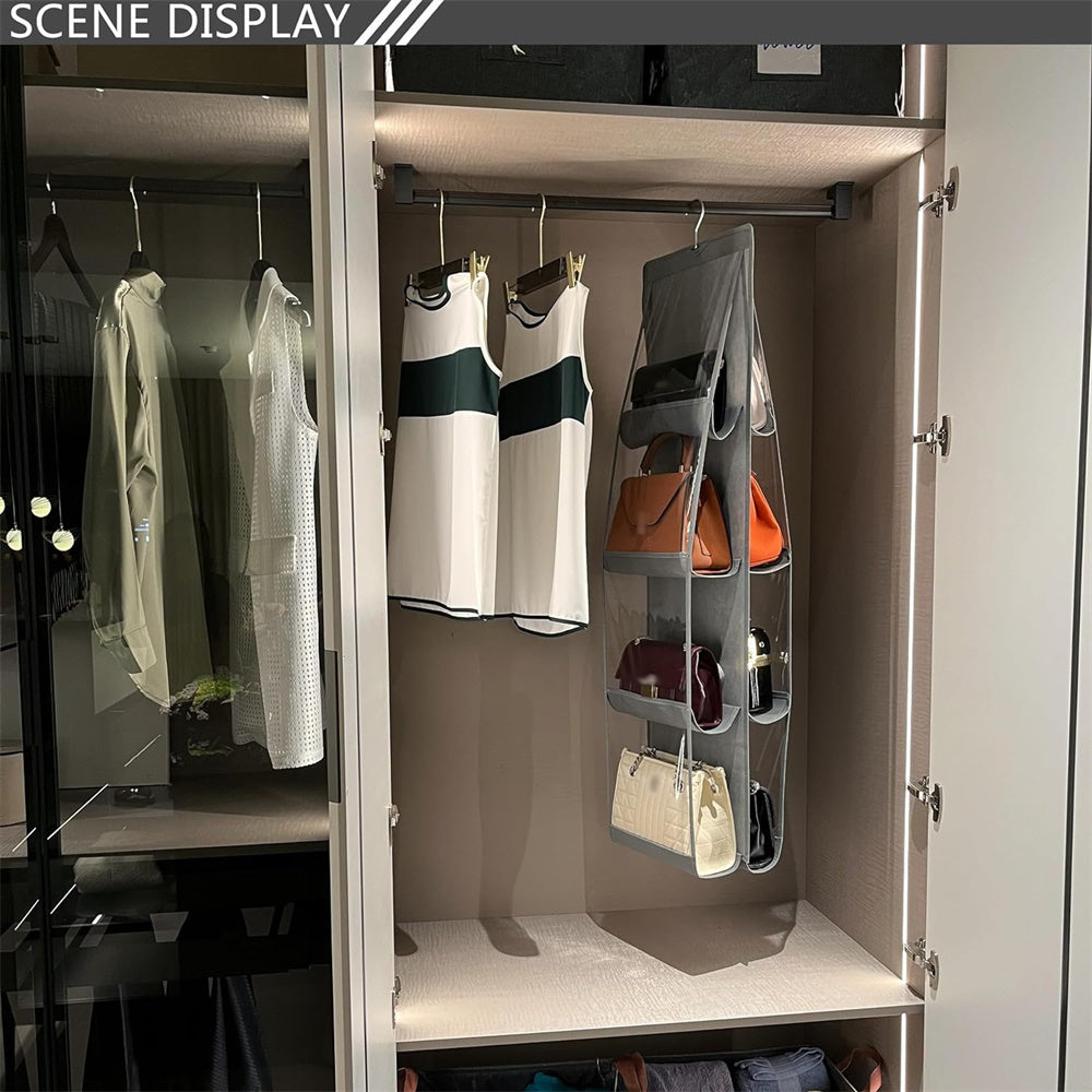 1pc LDQ Multi-Layer Handbag Organizer with 8 Pockets - Foldable Oxford Cloth Hanging Storage Rack, Space-Saving Closet Organizer for Handbags, Purses & Accessories, Durable Black & Gray Design, Perfect for Christmas, Hallowee