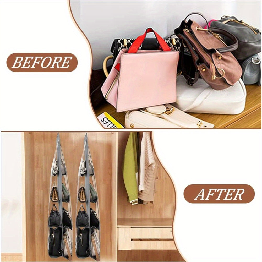 1pc LDQ Multi-Layer Handbag Organizer with 8 Pockets - Foldable Oxford Cloth Hanging Storage Rack, Space-Saving Closet Organizer for Handbags, Purses & Accessories, Durable Black & Gray Design, Perfect for Christmas, Hallowee