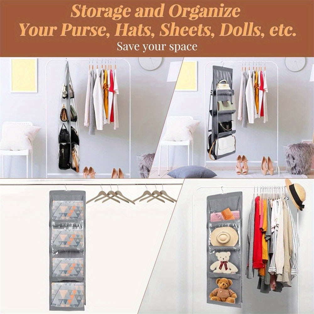 1pc LDQ Multi-Layer Handbag Organizer with 8 Pockets - Foldable Oxford Cloth Hanging Storage Rack, Space-Saving Closet Organizer for Handbags, Purses & Accessories, Durable Black & Gray Design, Perfect for Christmas, Hallowee