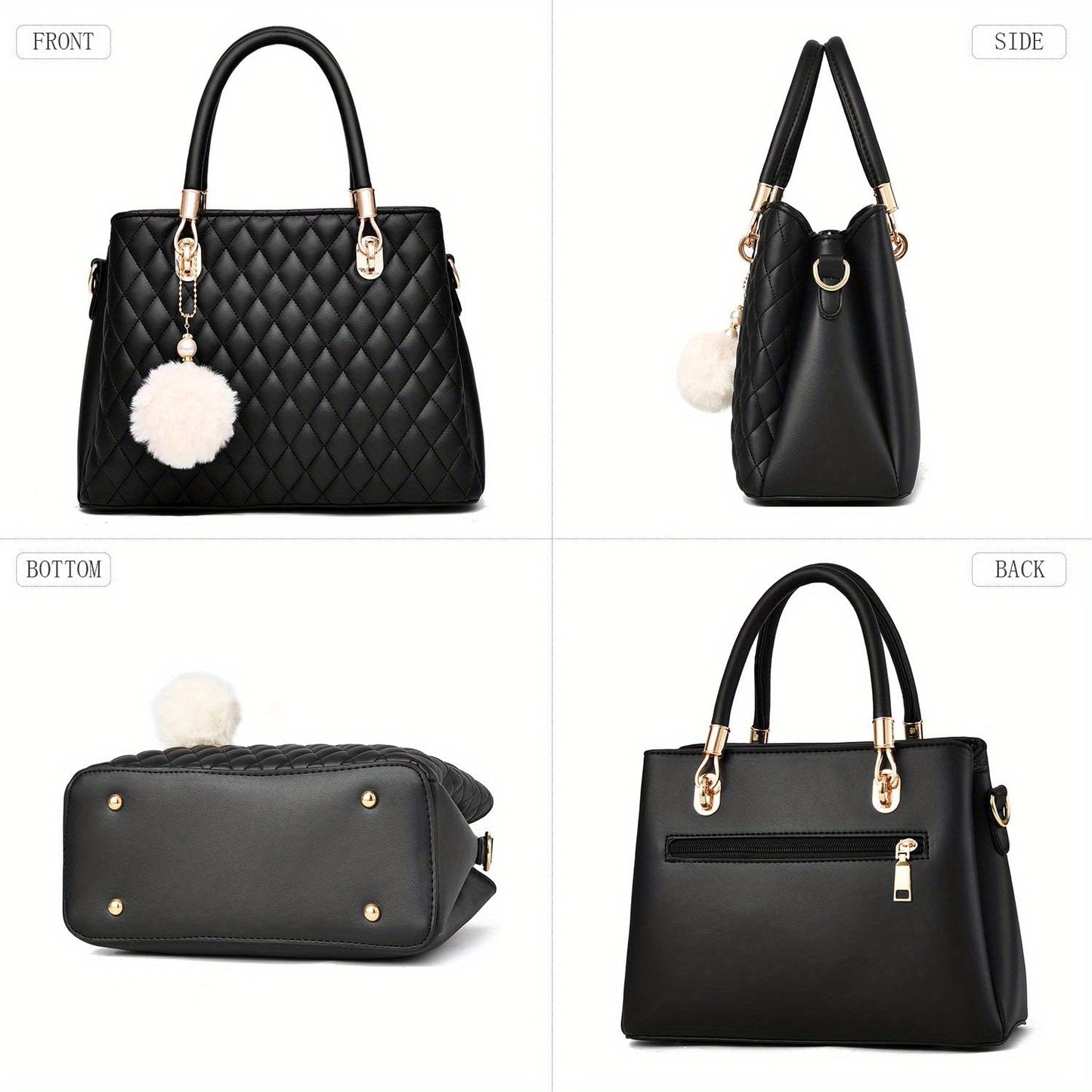 Womens Handbags Purses Top-handle Totes Satchel Shoulder Bag For Ladies With Pompon