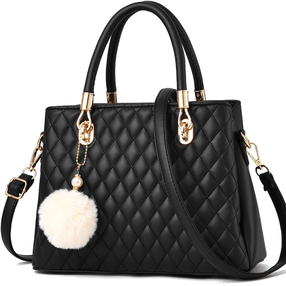 Womens Handbags Purses Top-handle Totes Satchel Shoulder Bag For Ladies With Pompon