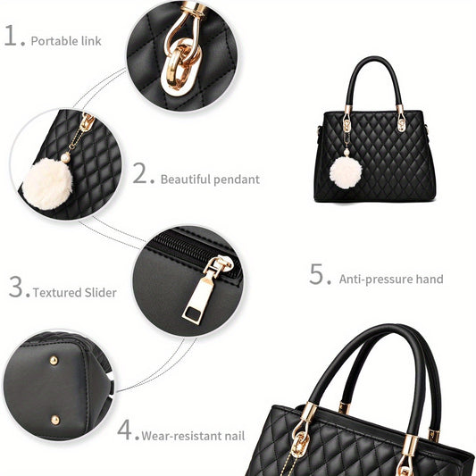 Womens Handbags Purses Top-handle Totes Satchel Shoulder Bag For Ladies With Pompon
