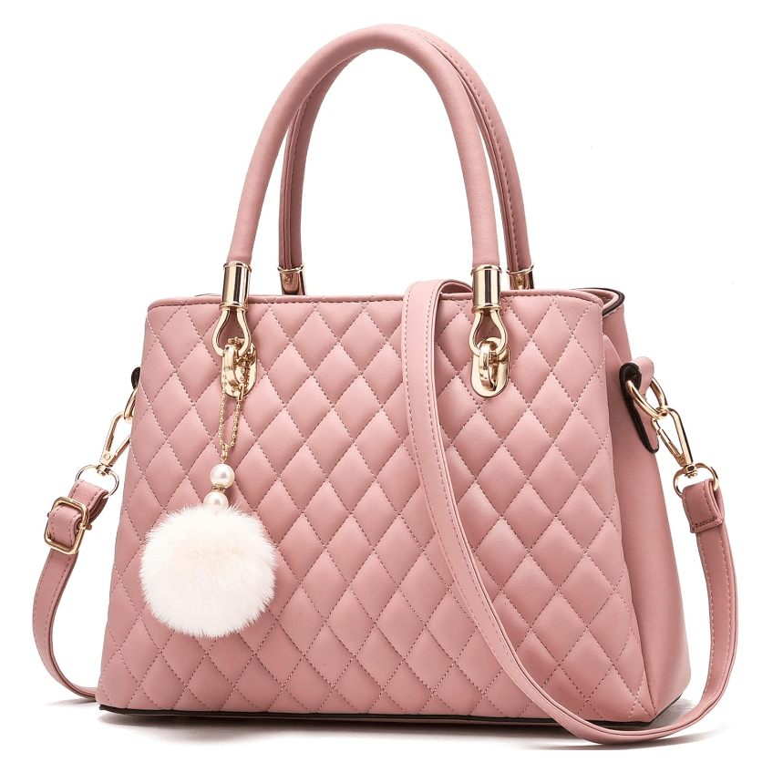 Womens Leather Handbags Purses Top-handle Totes Satchel Shoulder Bag for Ladies with Pompon