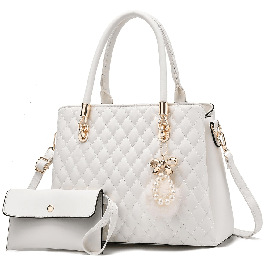 Womens Leather Handbags Purses Top-handle Totes Satchel Shoulder Bag for Ladies with Pompon