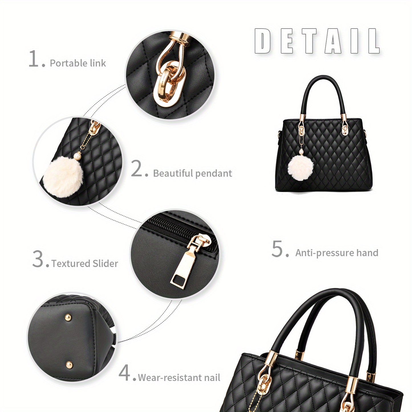 Womens Leather Handbags Purses Top-handle Totes Satchel Shoulder Bag for Ladies with Pompon