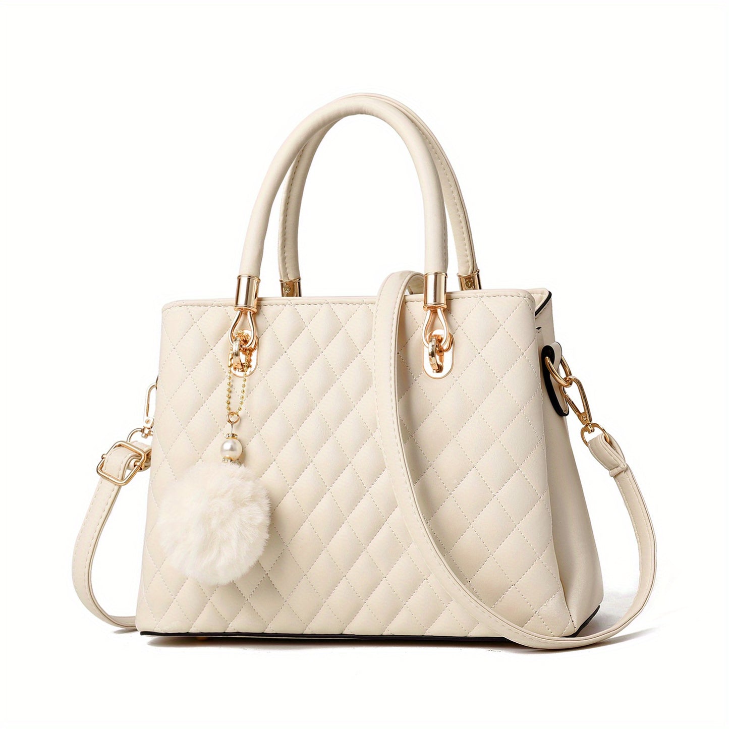 Womens Leather Handbags Purses Top-handle Totes Satchel Shoulder Bag for Ladies with Pompon