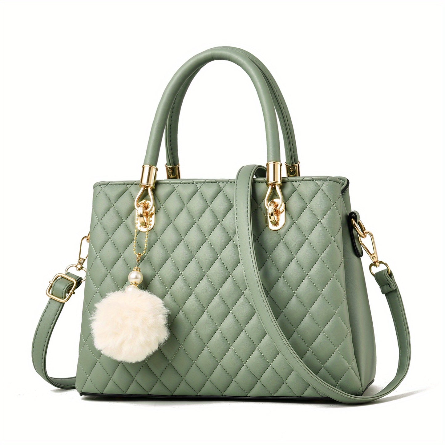 Womens Leather Handbags Purses Top-handle Totes Satchel Shoulder Bag for Ladies with Pompon