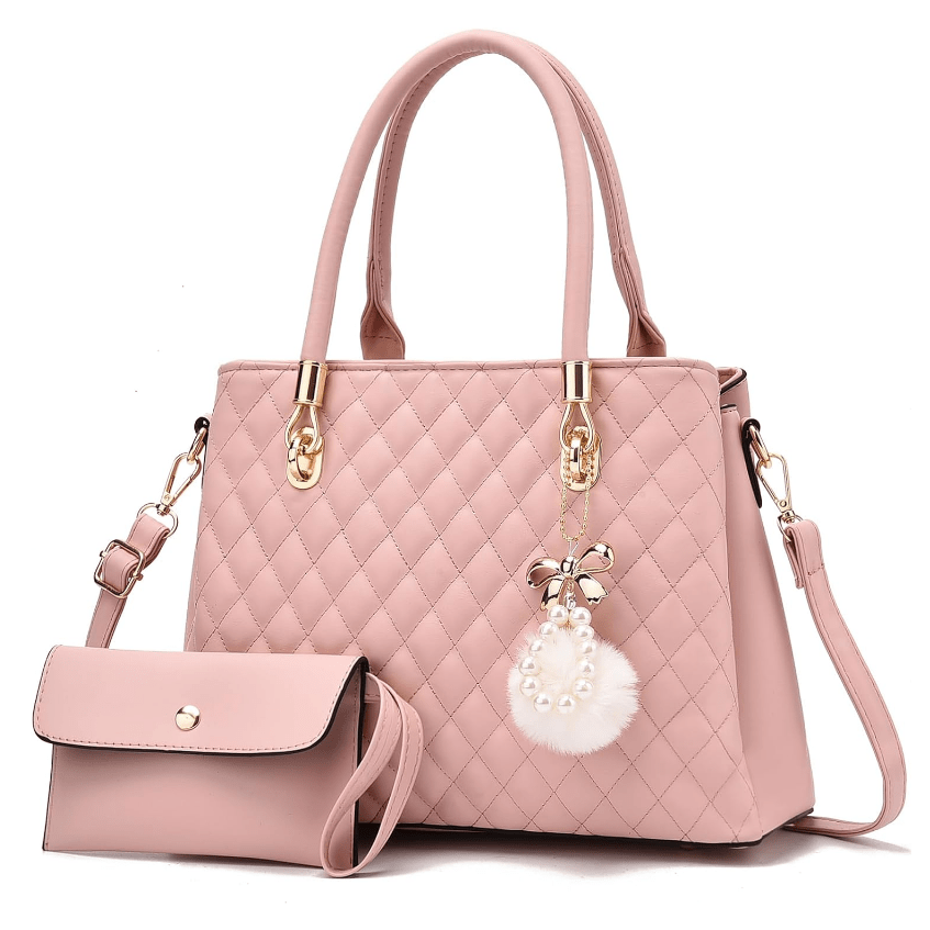 Womens Leather Handbags Purses Top-handle Totes Satchel Shoulder Bag for Ladies with Pompon