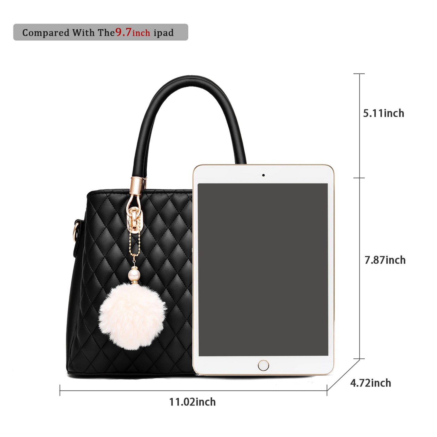 Womens Leather Handbags Purses Top-handle Totes Satchel Shoulder Bag for Ladies with Pompon