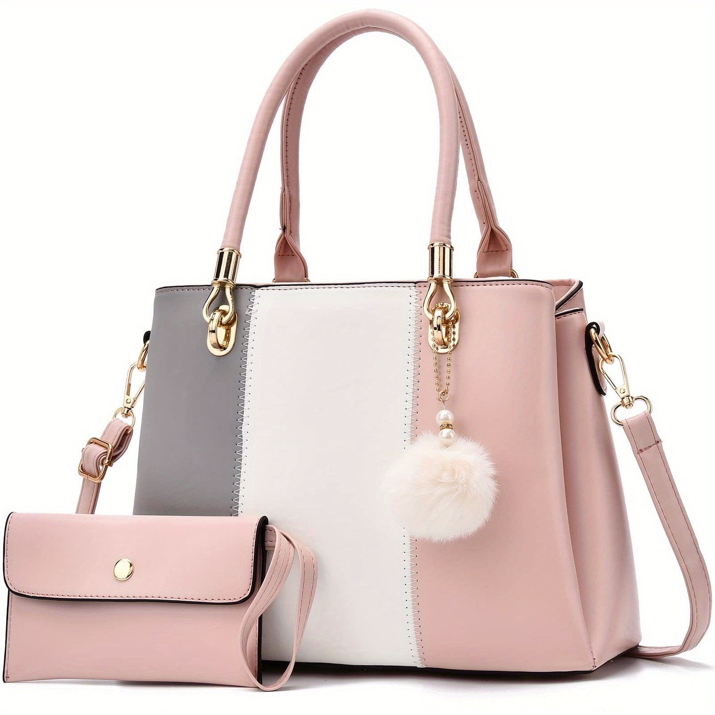 Women Handbags Large Tote Shoulder Bag Crossbody Bag for Women Color Stitching Top Handle Satchel Hobo 2pcs Purse Set