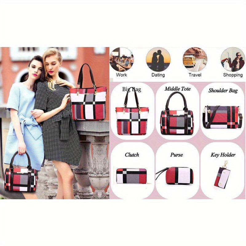 6pcs Womens Handbags Tote Bags Shoulder Bag Leather Purses Satchel Bag Top-Handle Handbag Crossbody Bag Wallet Clutch