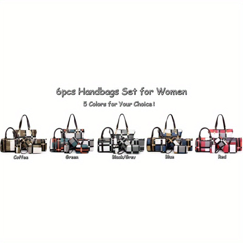 6pcs Womens Handbags Tote Bags Shoulder Bag Leather Purses Satchel Bag Top-Handle Handbag Crossbody Bag Wallet Clutch