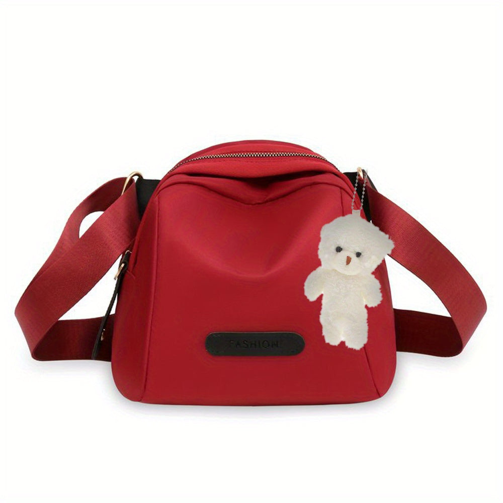 2pcs/1set Trendy Women's Nylon Crossbody Bag with Kawaii Pendant - Large Capacity Handbags Purse Female Casual Shoulder Pillow Bags for Women Travel Vacation