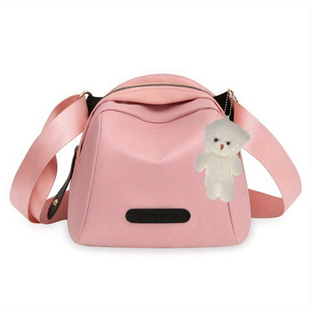 2pcs/1set Trendy Women's Nylon Crossbody Bag with Kawaii Pendant - Large Capacity Handbags Purse Female Casual Shoulder Pillow Bags for Women Travel Vacation