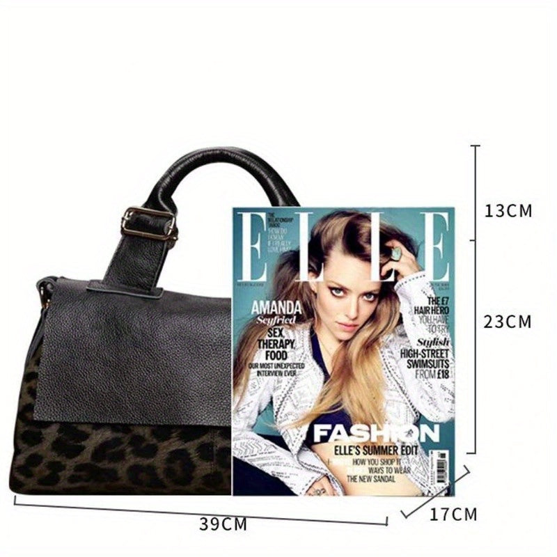 Fashion Genuine Leather Big Tote Handbags Leopard Pattern Soft Ladies Shoulder Bags