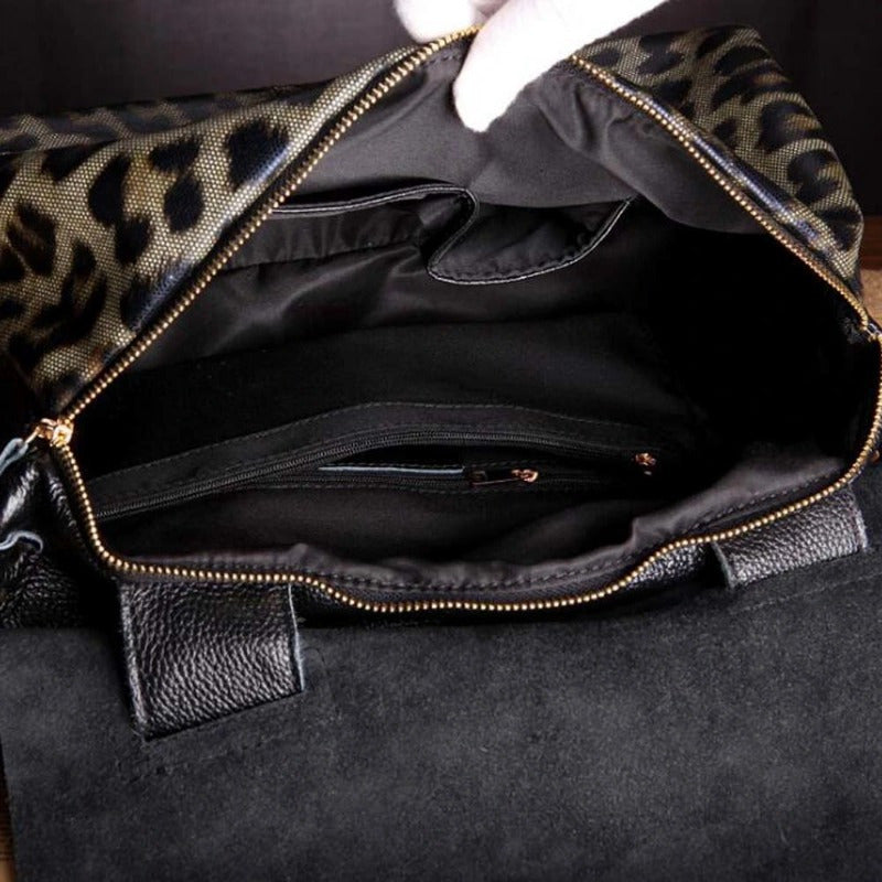 Fashion Genuine Leather Big Tote Handbags Leopard Pattern Soft Ladies Shoulder Bags