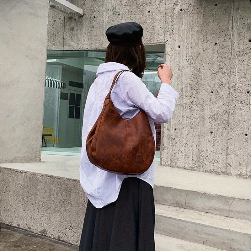 1pc Women Casual Tote Bags Satchel Handbags Retro Large Capacity PU Leather Shoulder Bag for Casual School and Work Use