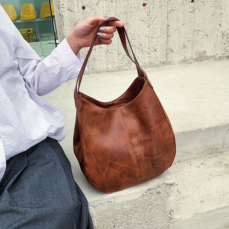 1pc Women Casual Tote Bags Satchel Handbags Retro Large Capacity PU Leather Shoulder Bag for Casual School and Work Use