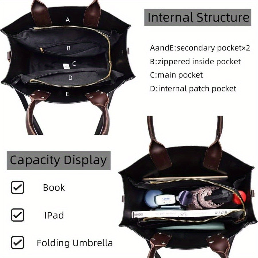 2024 Stylish Multi-Pocket Premium Embossed PU Leather Tote Handbag - Women Handbags & Wallets with 2-Way Carry, Fashionable Shopping and Business Bag for Ladies, Ideal for Work and Daily Use