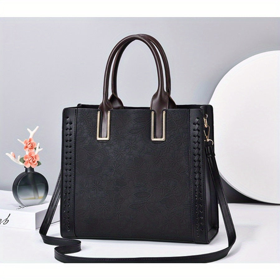 2024 Stylish Multi-Pocket Premium Embossed PU Leather Tote Handbag - Women Handbags & Wallets with 2-Way Carry, Fashionable Shopping and Business Bag for Ladies, Ideal for Work and Daily Use