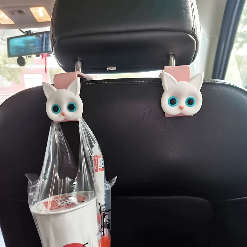 Cute 3D Cartoon Cat Car Headrest Hook - Vehicle Organizer for Handbags, Purses & Coats
